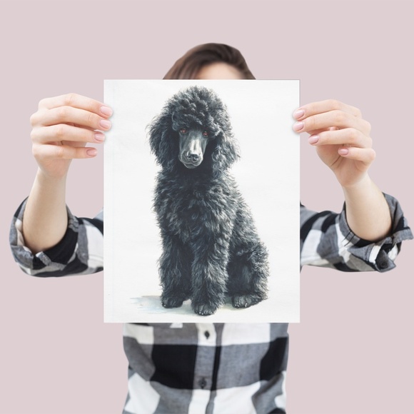 Watercolor Black Poodle Portrait Wall Art Print Poster, Unframed - Pet Artwork - Picture 4 of 6